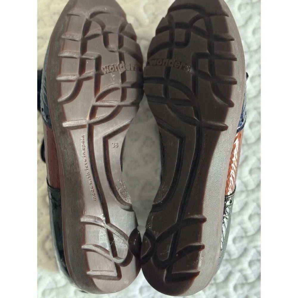 Wonders Talla Tri-Color Wingtip Patent Leather Tassel Loafers Size EU 38/US 7.5